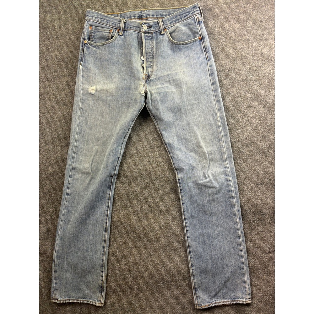 Levi's 501 Button Fly Jeans Mens 33x34 Light Wash Blue Straight Leg 24-3453